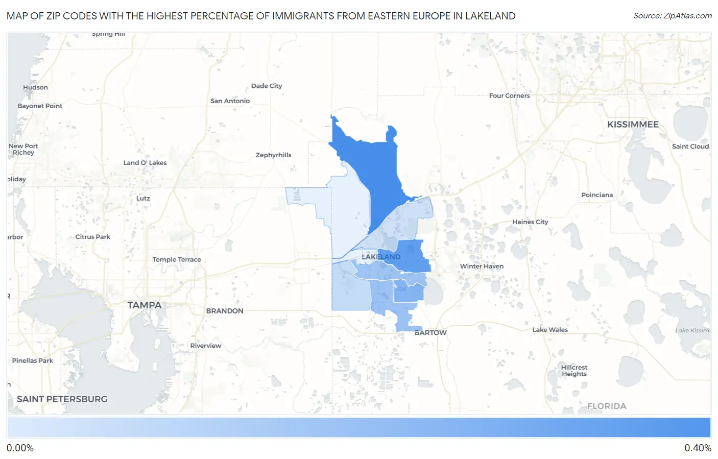 Zip Codes with the Highest Percentage of Immigrants from Eastern Europe in Lakeland Map