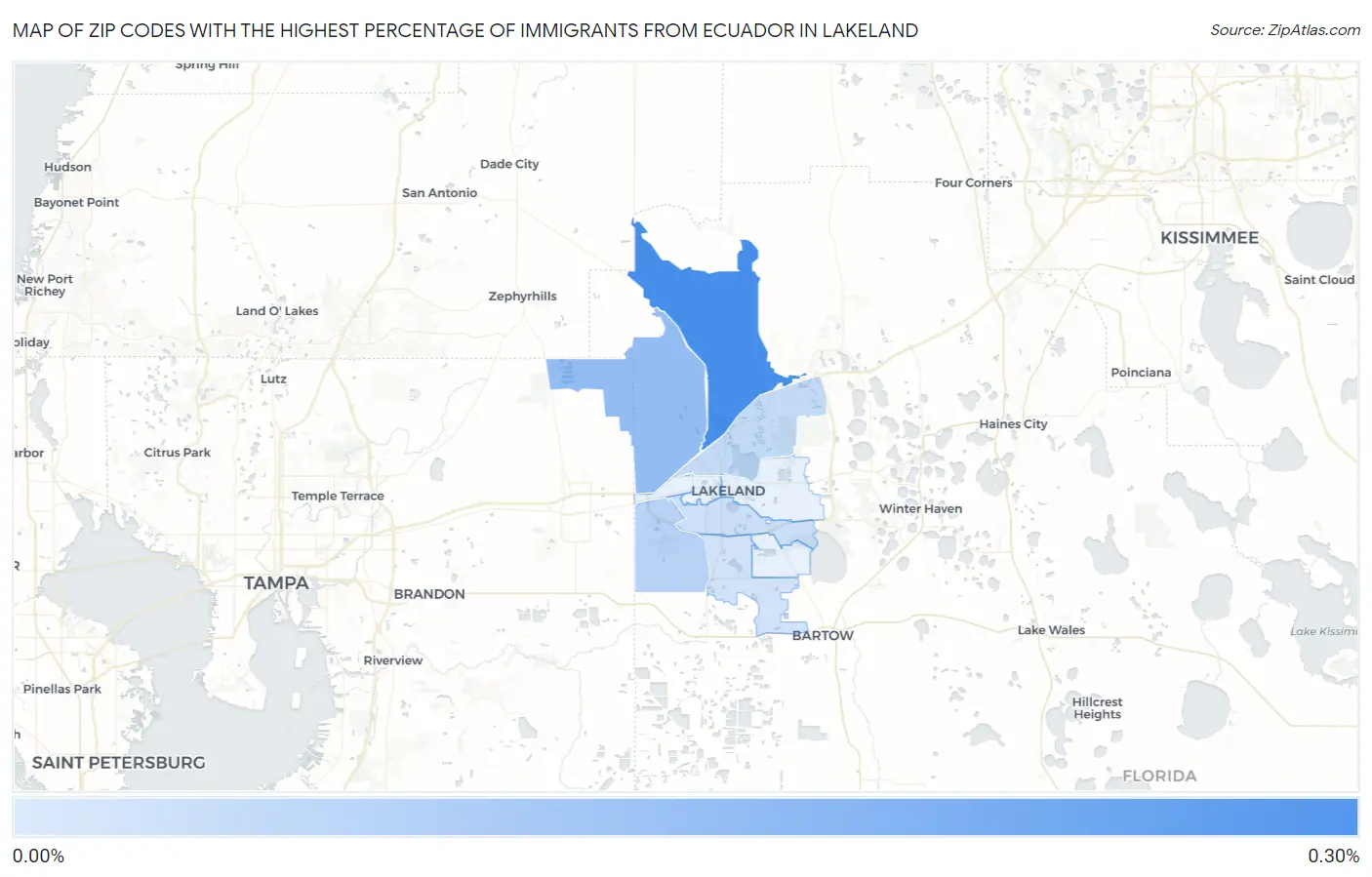 Zip Codes with the Highest Percentage of Immigrants from Ecuador in Lakeland Map