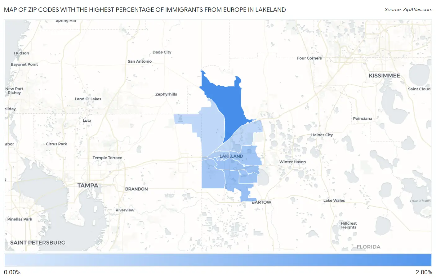 Zip Codes with the Highest Percentage of Immigrants from Europe in Lakeland Map