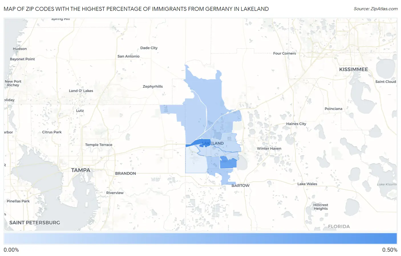 Zip Codes with the Highest Percentage of Immigrants from Germany in Lakeland Map