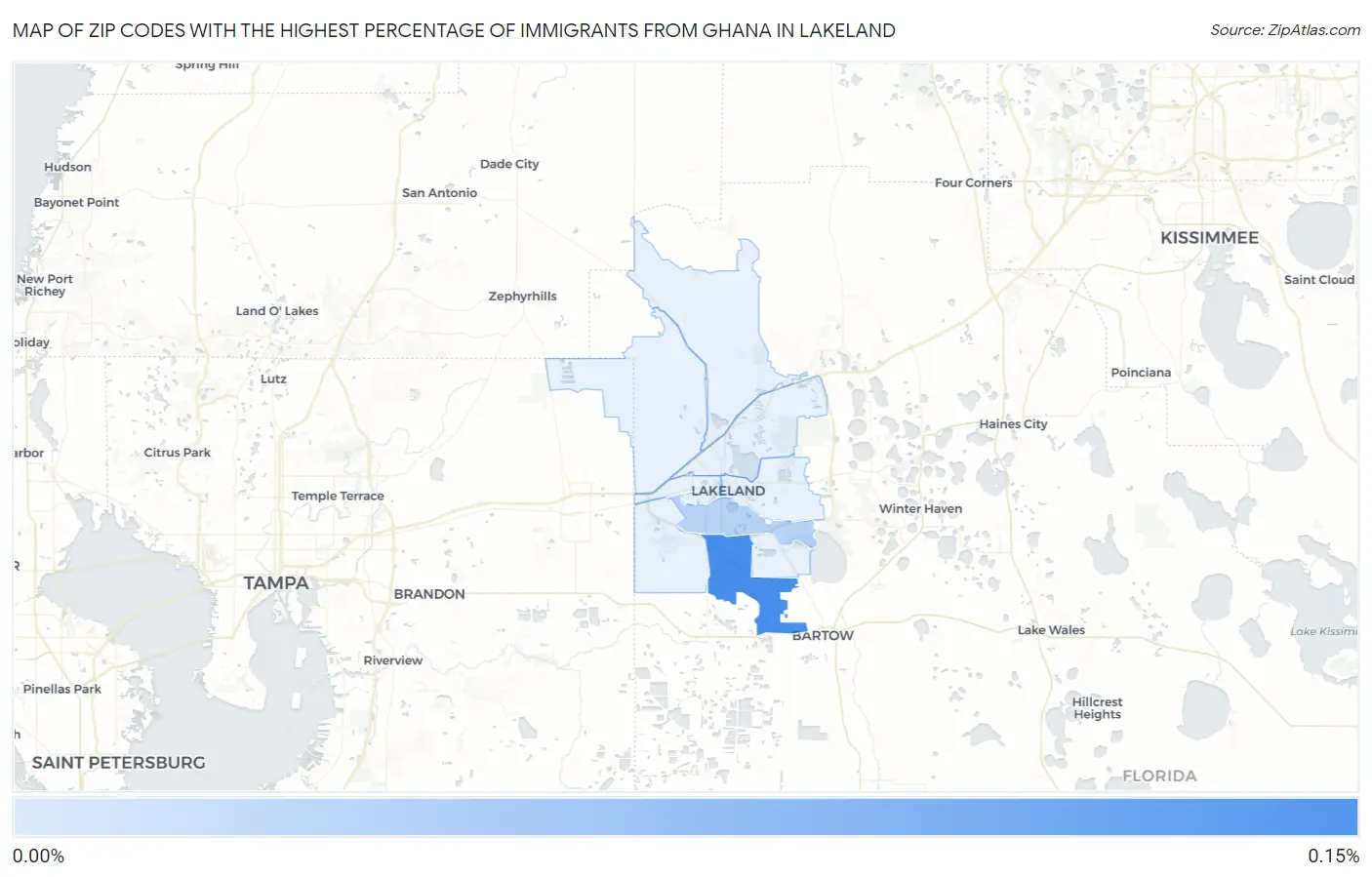 Zip Codes with the Highest Percentage of Immigrants from Ghana in Lakeland Map