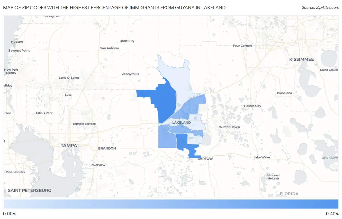 Zip Codes with the Highest Percentage of Immigrants from Guyana in Lakeland Map