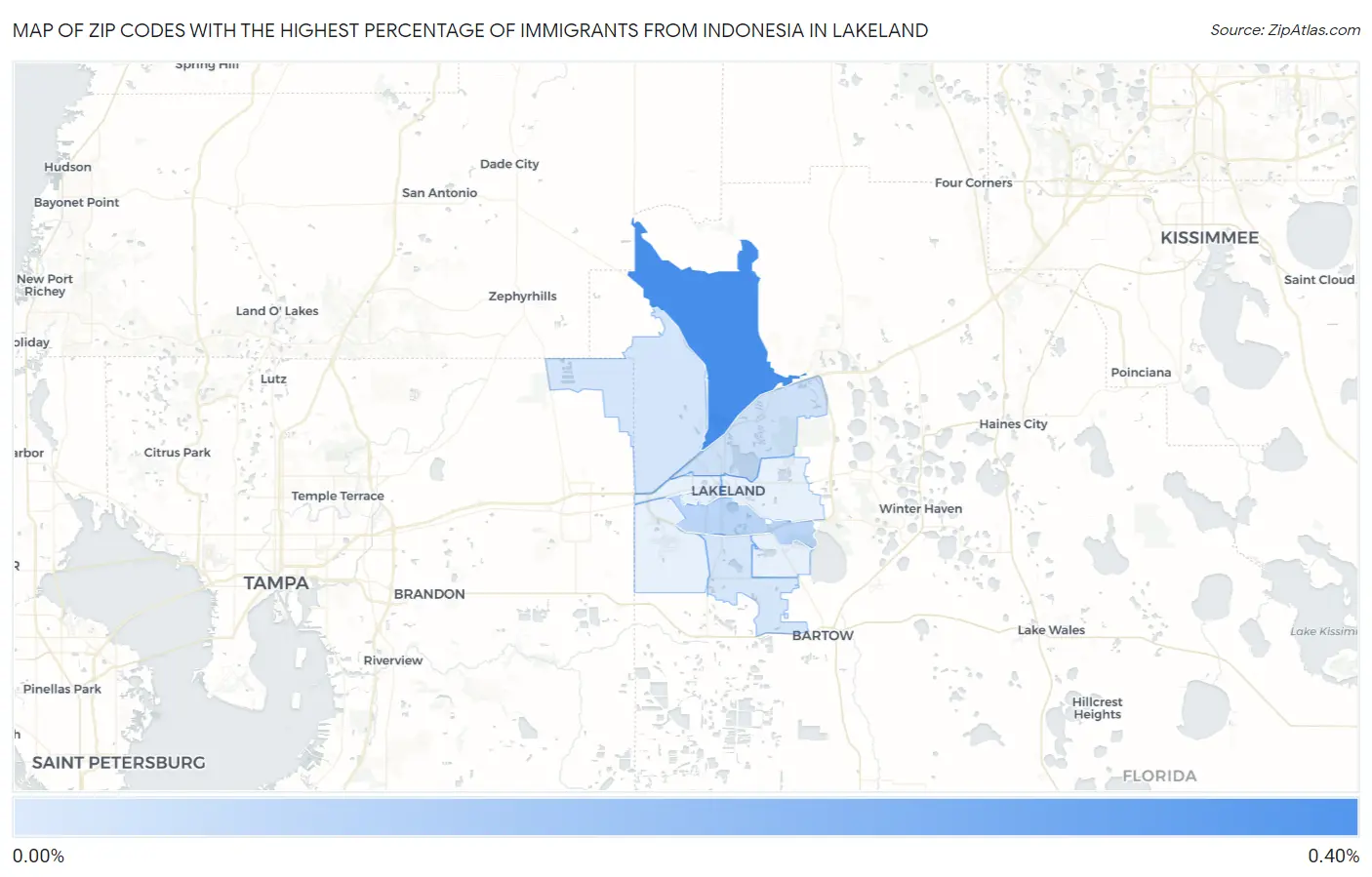 Zip Codes with the Highest Percentage of Immigrants from Indonesia in Lakeland Map