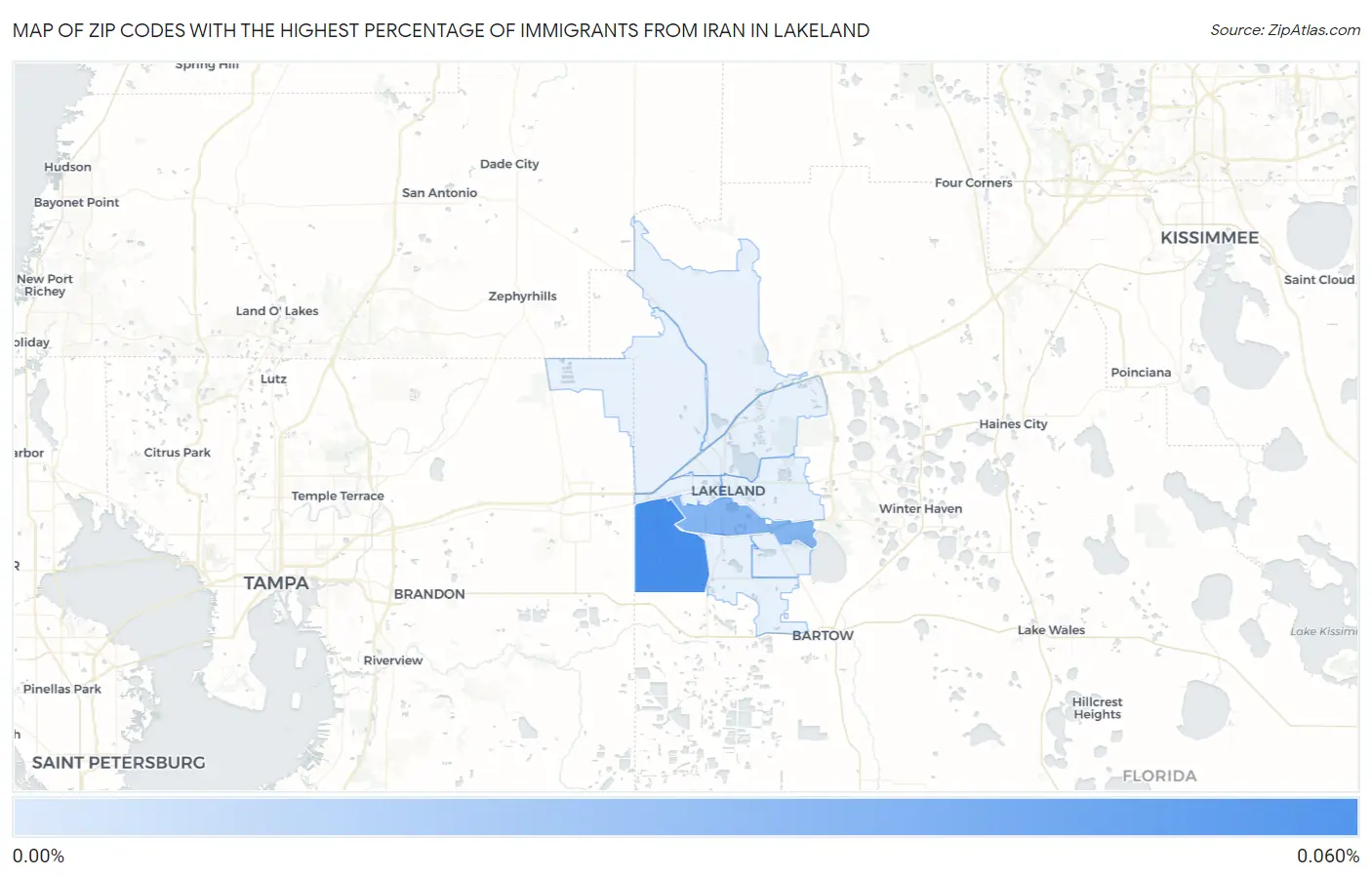Zip Codes with the Highest Percentage of Immigrants from Iran in Lakeland Map