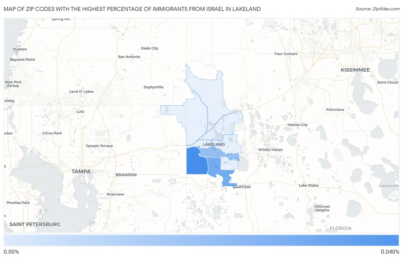 Zip Codes with the Highest Percentage of Immigrants from Israel in Lakeland Map