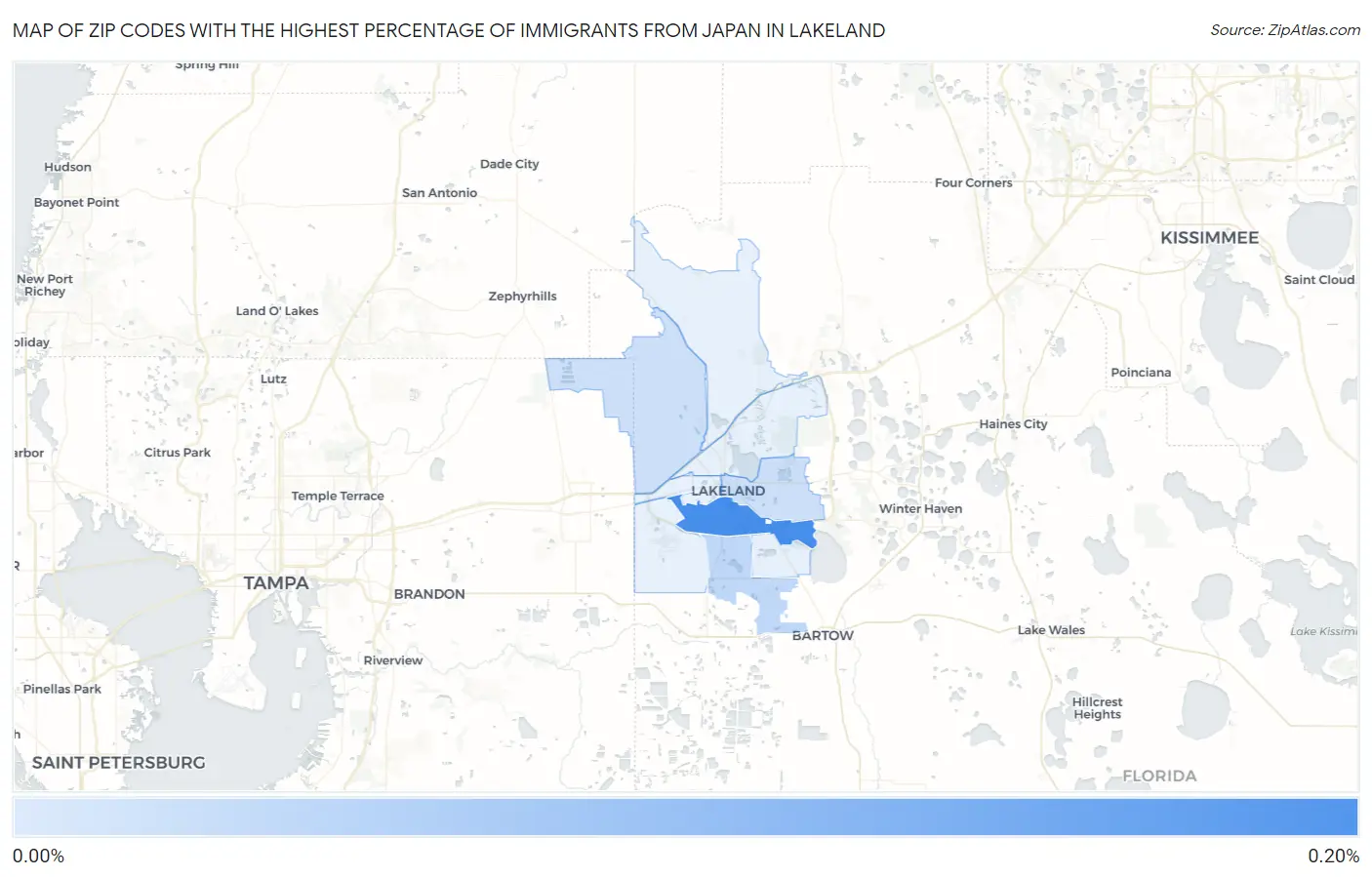 Zip Codes with the Highest Percentage of Immigrants from Japan in Lakeland Map