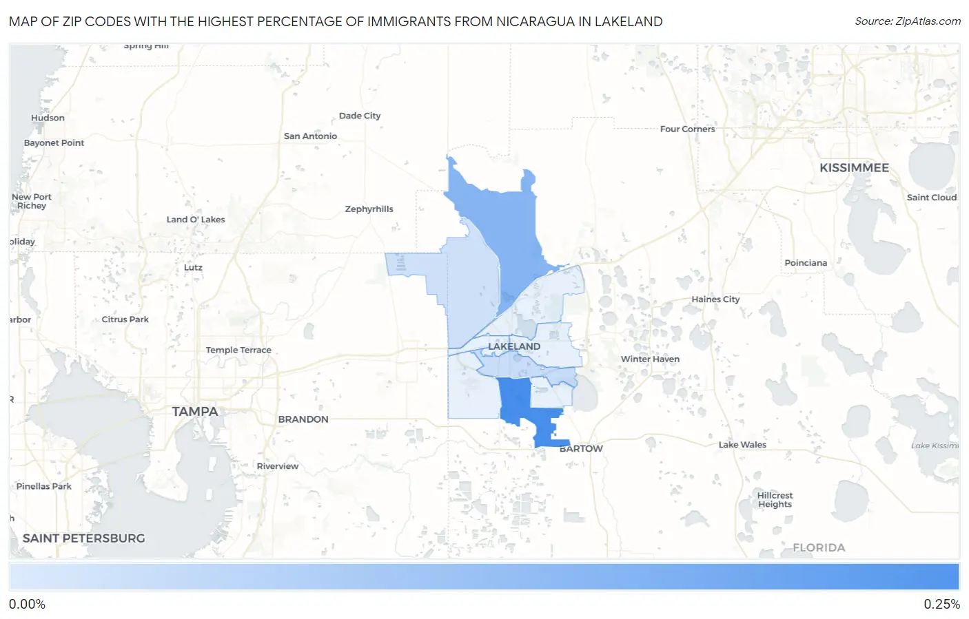 Zip Codes with the Highest Percentage of Immigrants from Nicaragua in Lakeland Map
