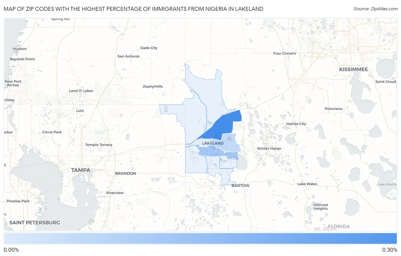 Zip Codes with the Highest Percentage of Immigrants from Nigeria in Lakeland Map