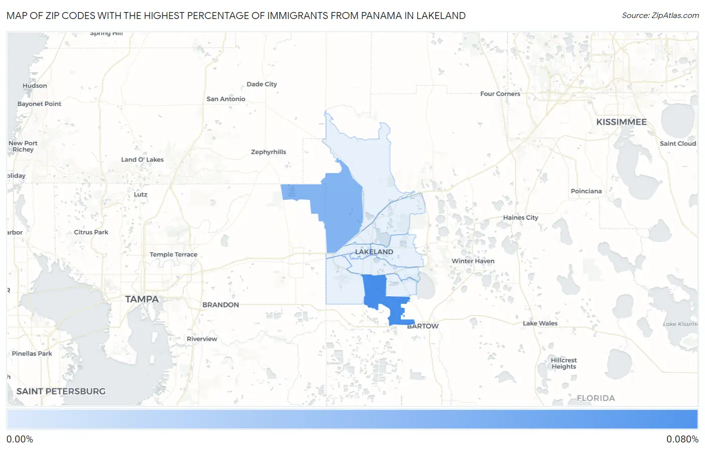 Zip Codes with the Highest Percentage of Immigrants from Panama in Lakeland Map
