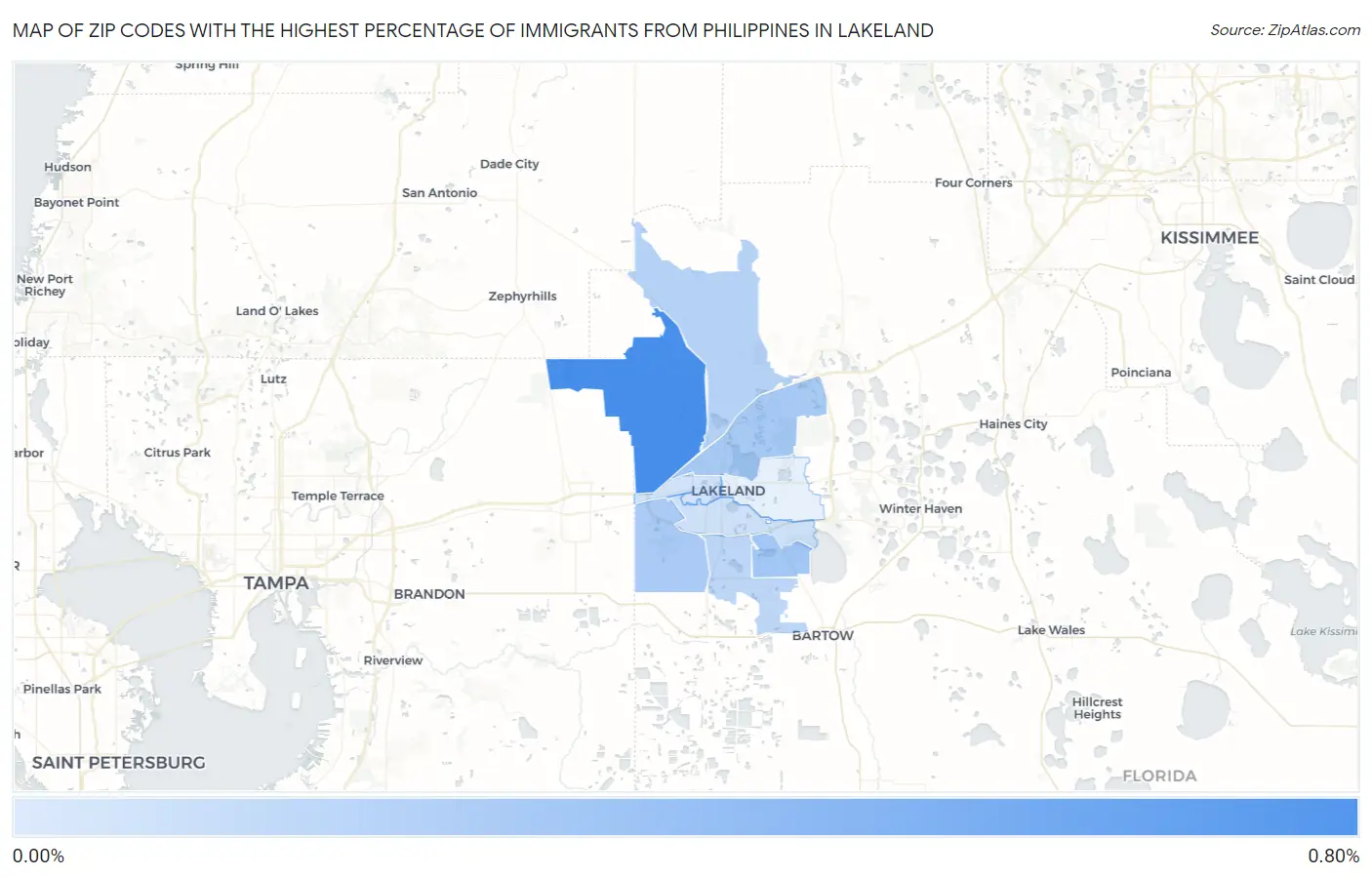Zip Codes with the Highest Percentage of Immigrants from Philippines in Lakeland Map