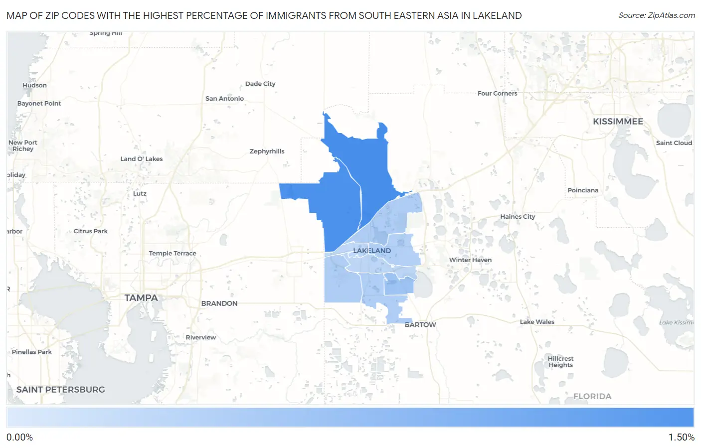 Zip Codes with the Highest Percentage of Immigrants from South Eastern Asia in Lakeland Map