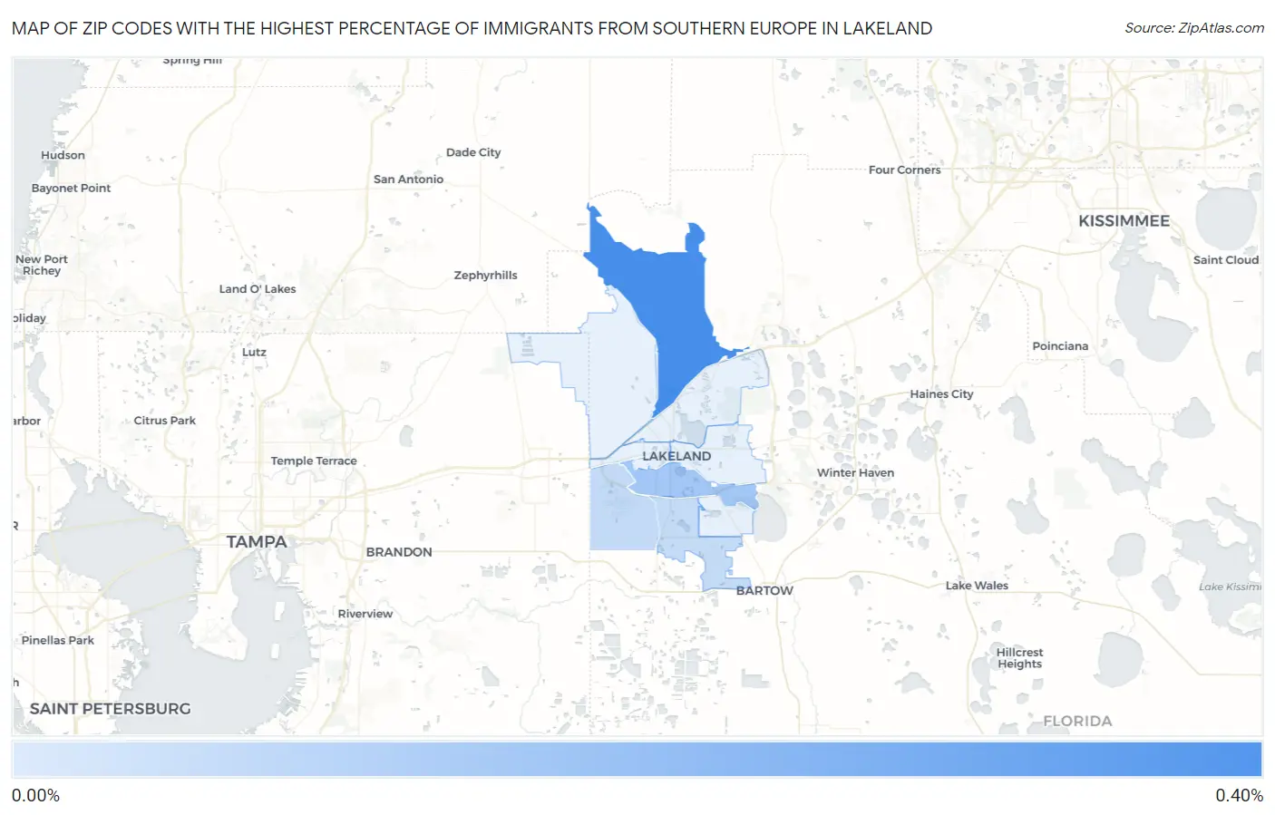 Zip Codes with the Highest Percentage of Immigrants from Southern Europe in Lakeland Map