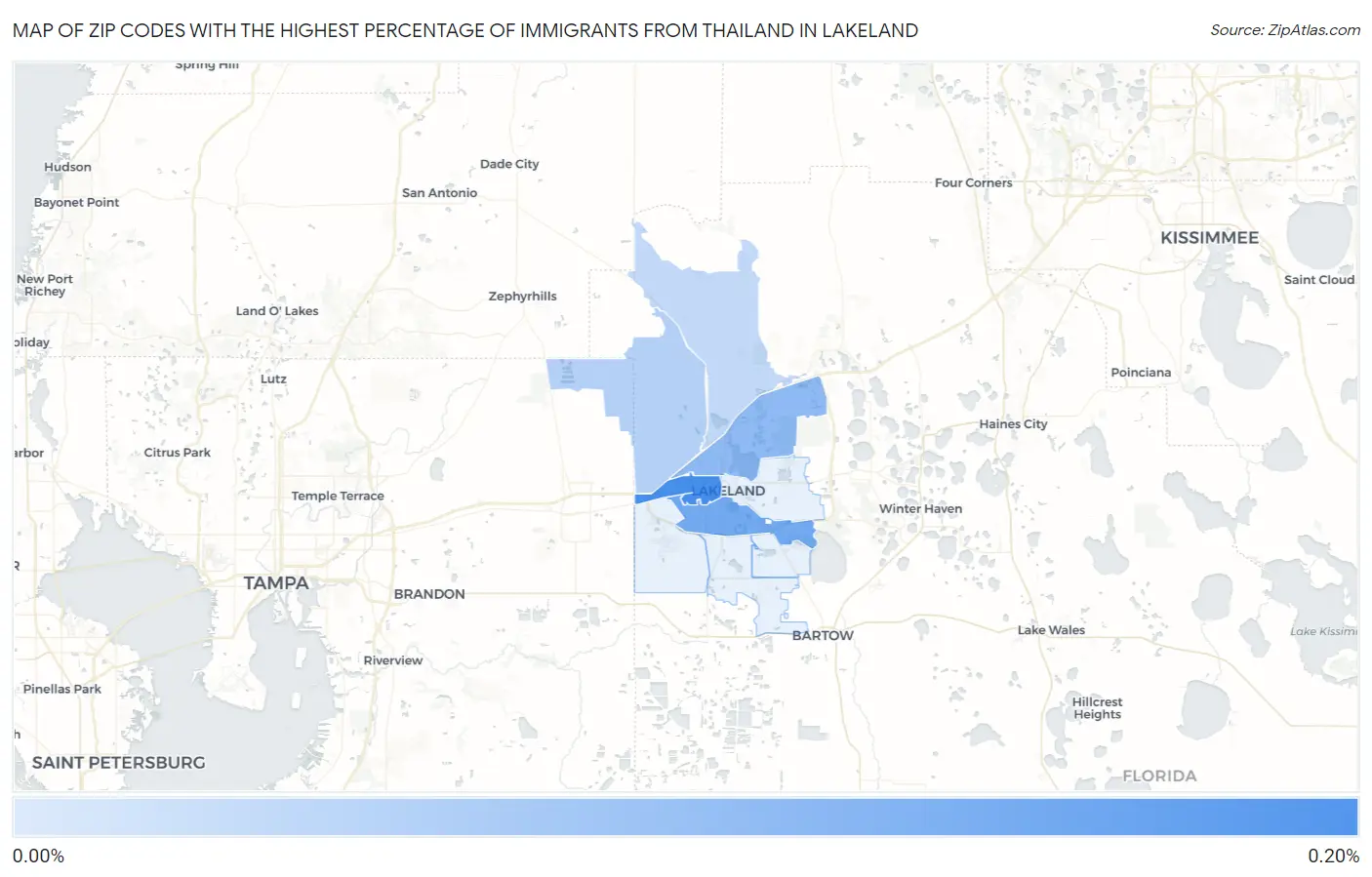 Zip Codes with the Highest Percentage of Immigrants from Thailand in Lakeland Map