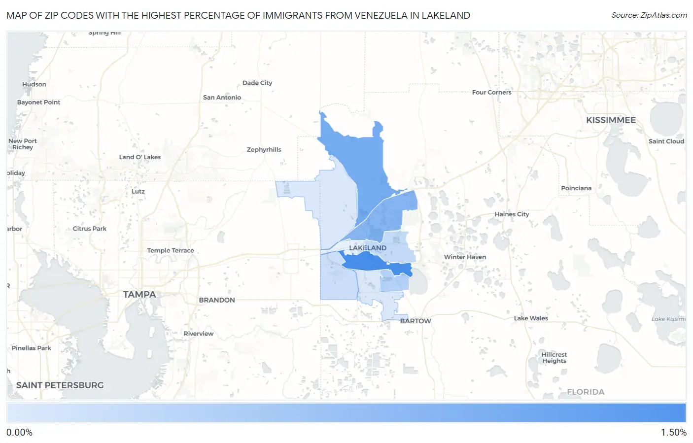 Zip Codes with the Highest Percentage of Immigrants from Venezuela in Lakeland Map