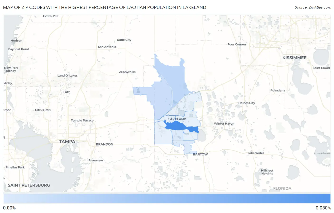Zip Codes with the Highest Percentage of Laotian Population in Lakeland Map