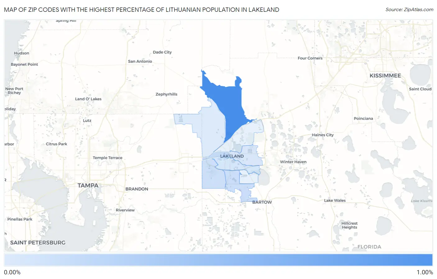 Zip Codes with the Highest Percentage of Lithuanian Population in Lakeland Map