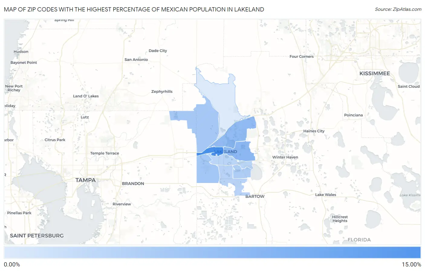 Zip Codes with the Highest Percentage of Mexican Population in Lakeland Map