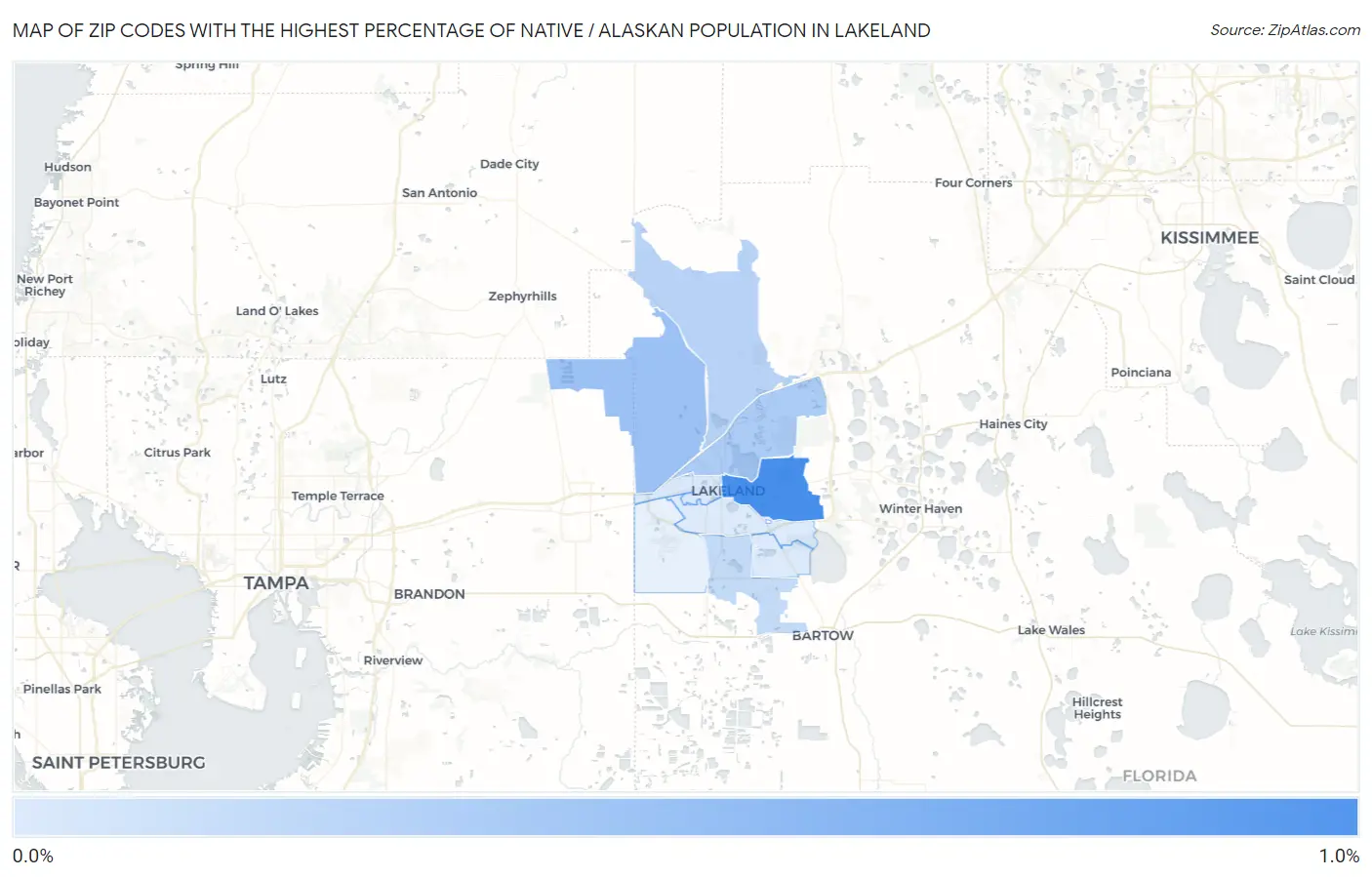 Zip Codes with the Highest Percentage of Native / Alaskan Population in Lakeland Map
