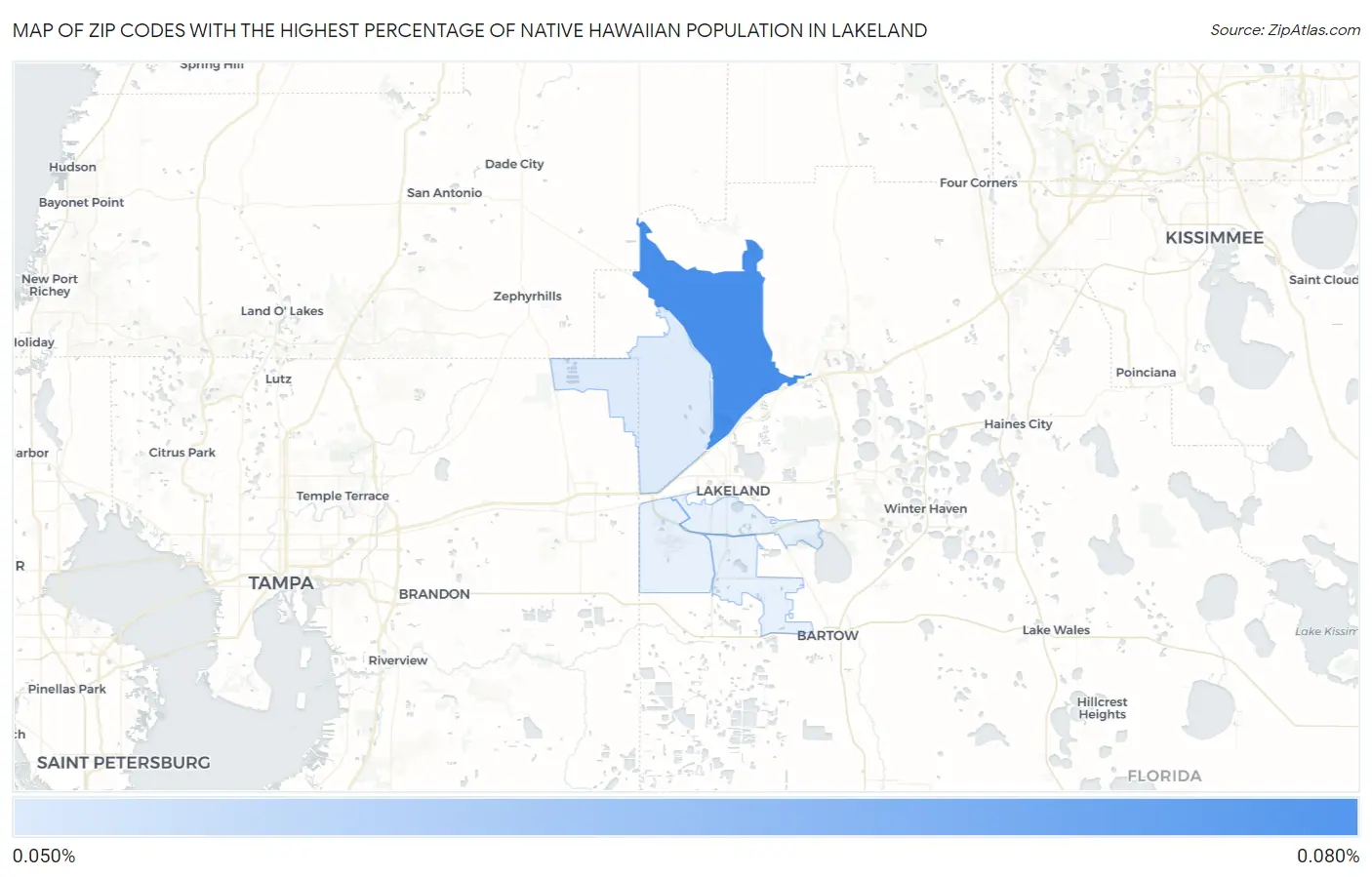 Zip Codes with the Highest Percentage of Native Hawaiian Population in Lakeland Map