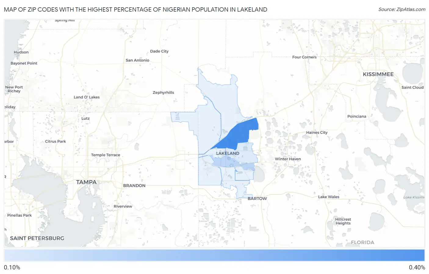 Zip Codes with the Highest Percentage of Nigerian Population in Lakeland Map