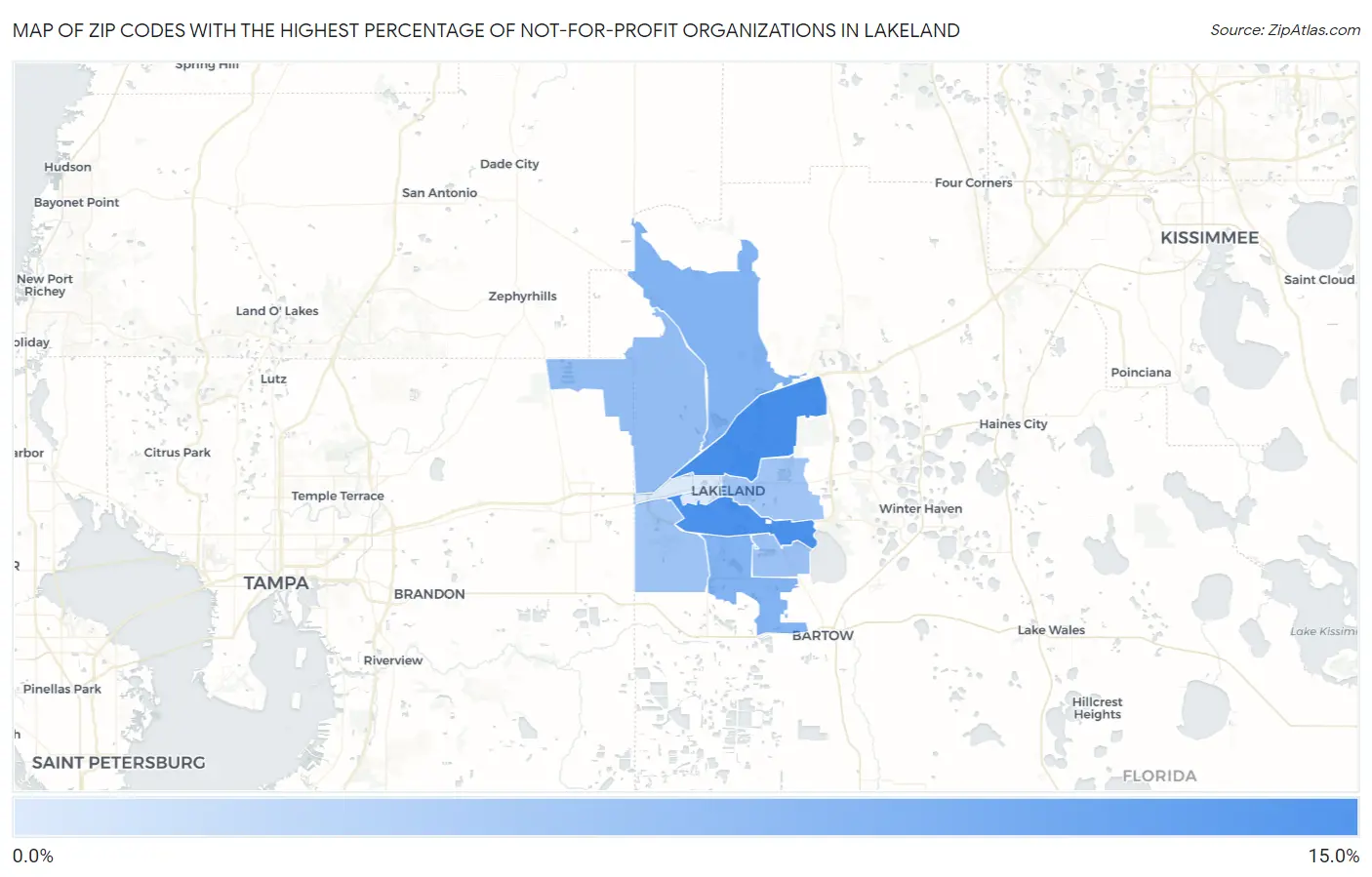 Zip Codes with the Highest Percentage of Not-for-profit Organizations in Lakeland Map