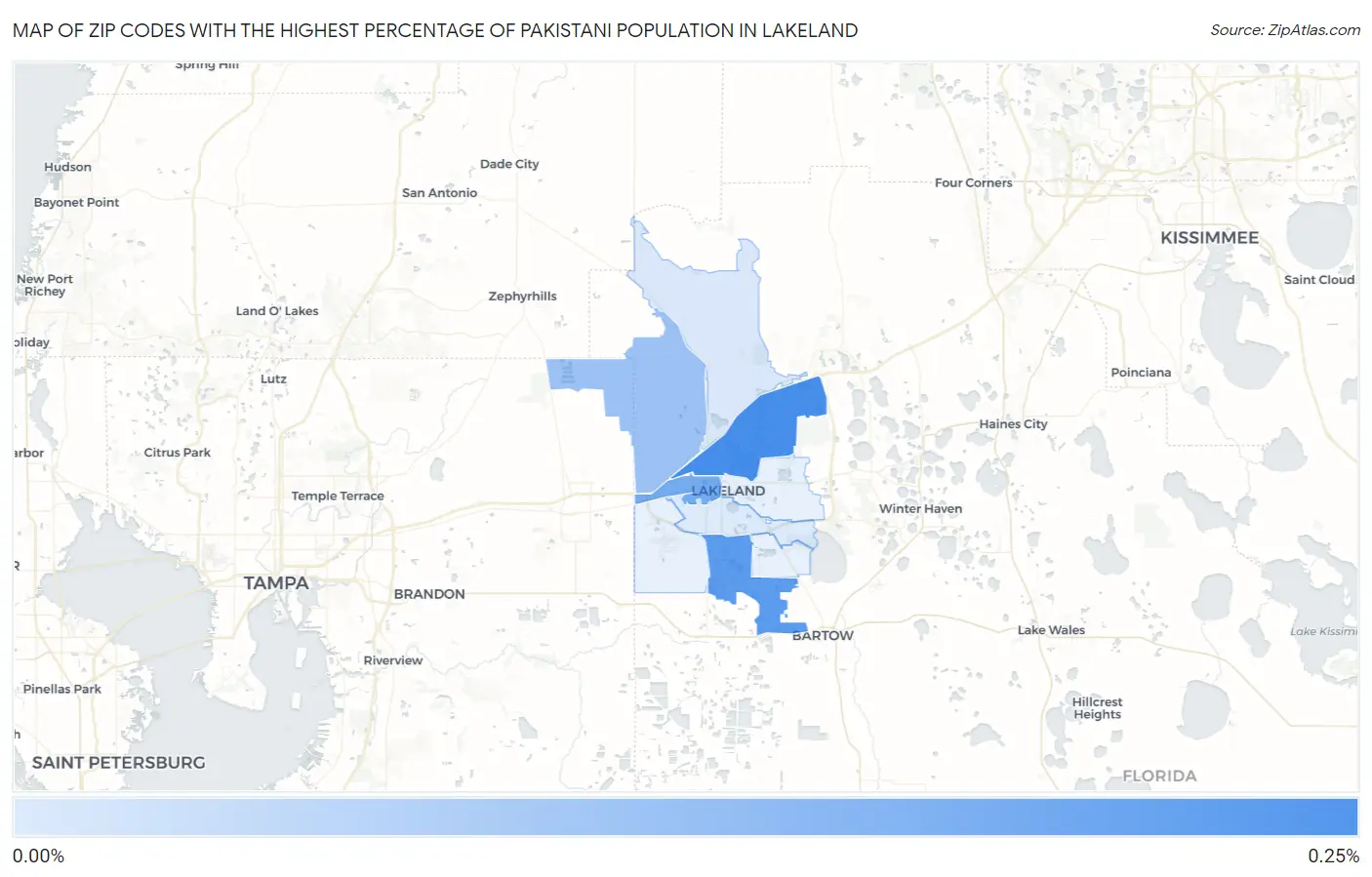 Zip Codes with the Highest Percentage of Pakistani Population in Lakeland Map