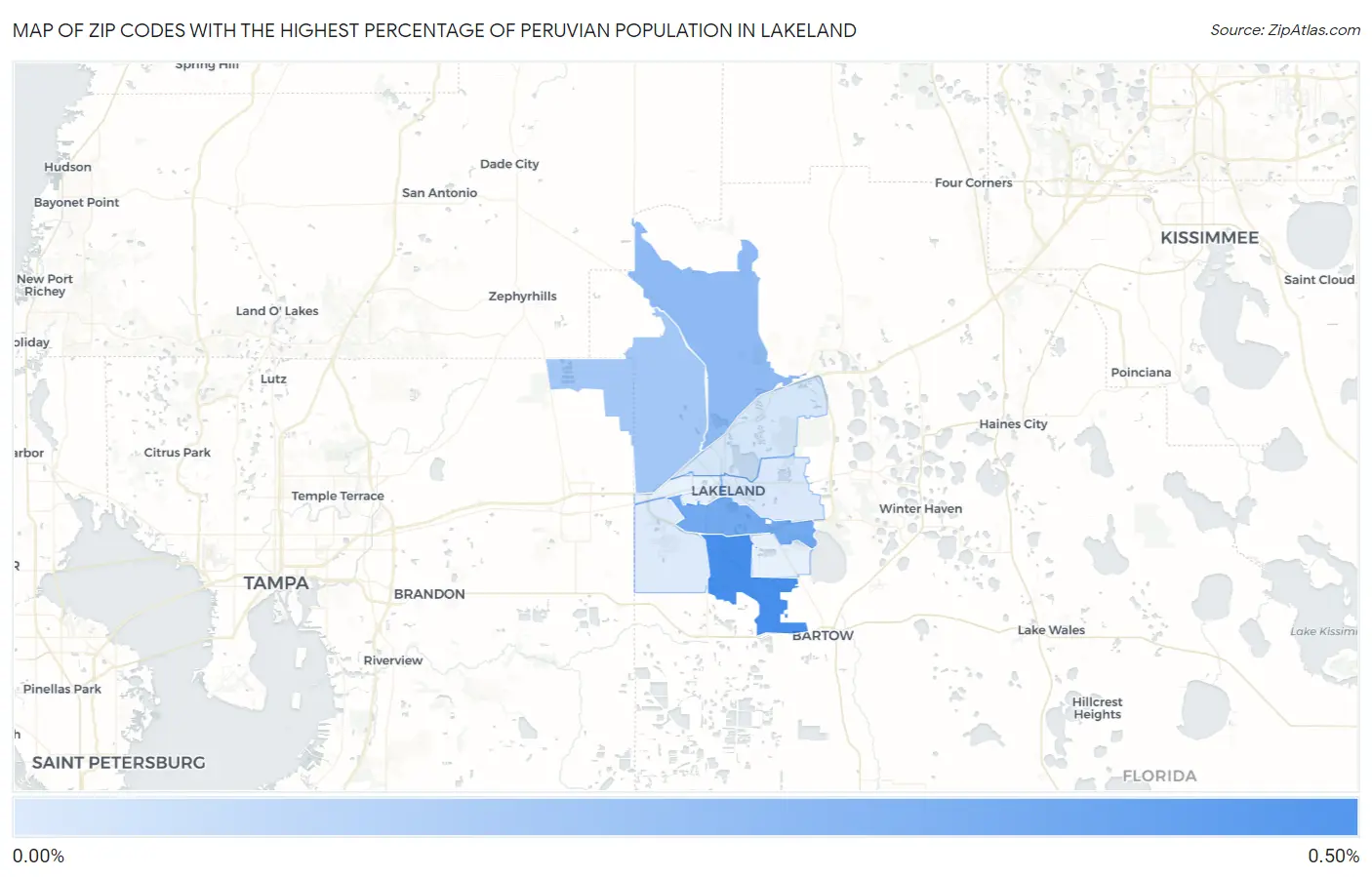 Zip Codes with the Highest Percentage of Peruvian Population in Lakeland Map