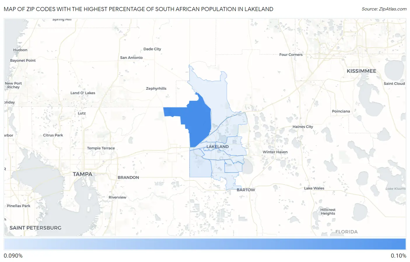 Zip Codes with the Highest Percentage of South African Population in Lakeland Map