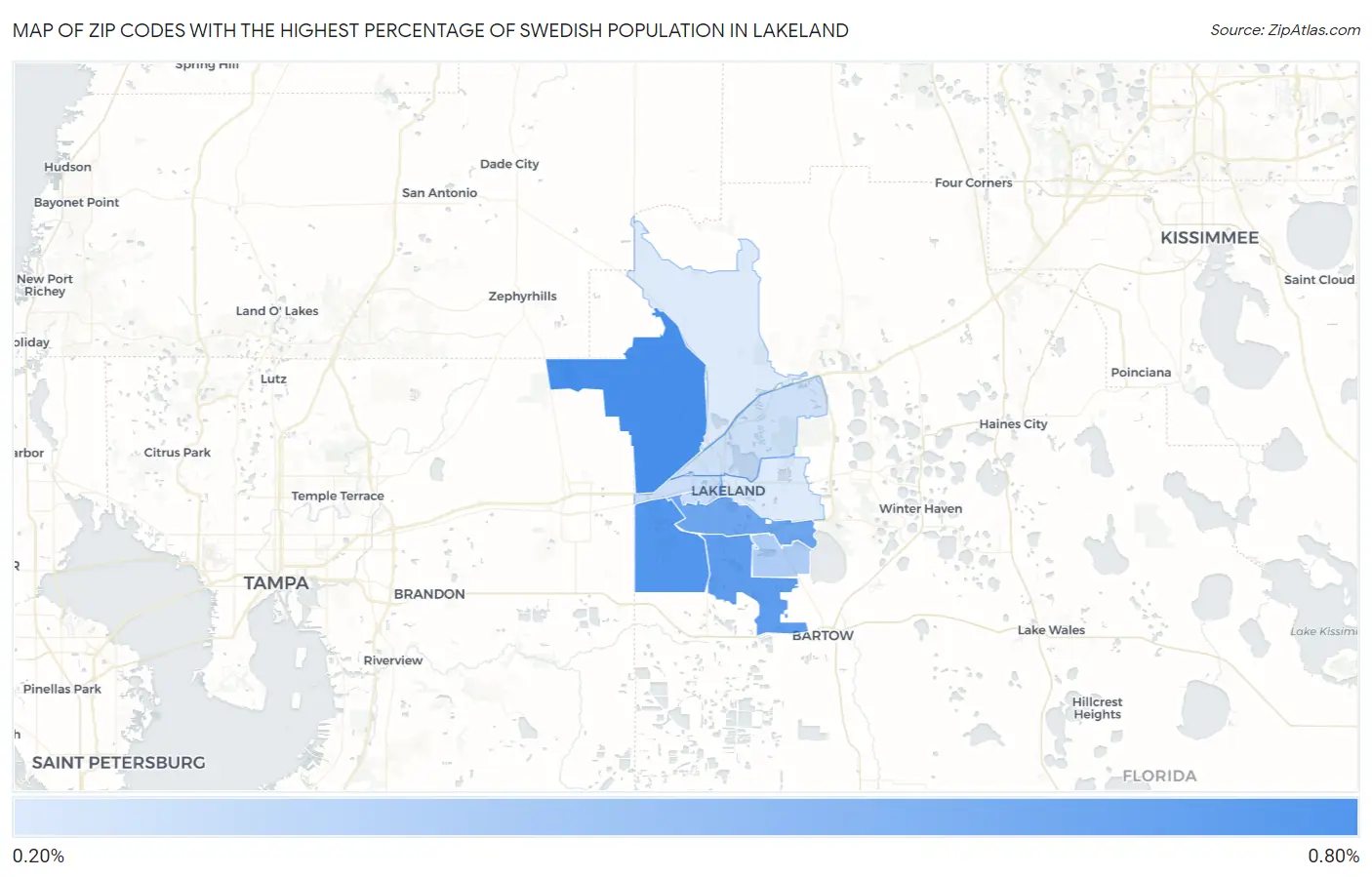 Zip Codes with the Highest Percentage of Swedish Population in Lakeland Map