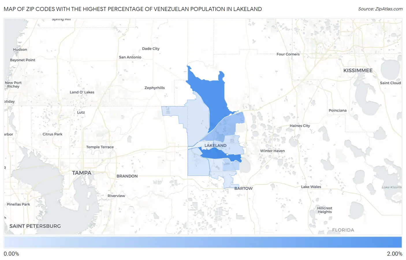 Zip Codes with the Highest Percentage of Venezuelan Population in Lakeland Map