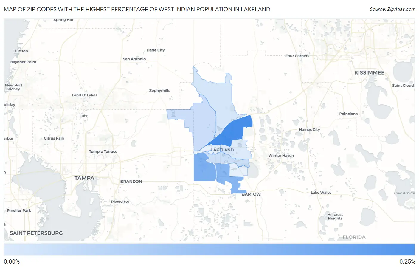 Zip Codes with the Highest Percentage of West Indian Population in Lakeland Map
