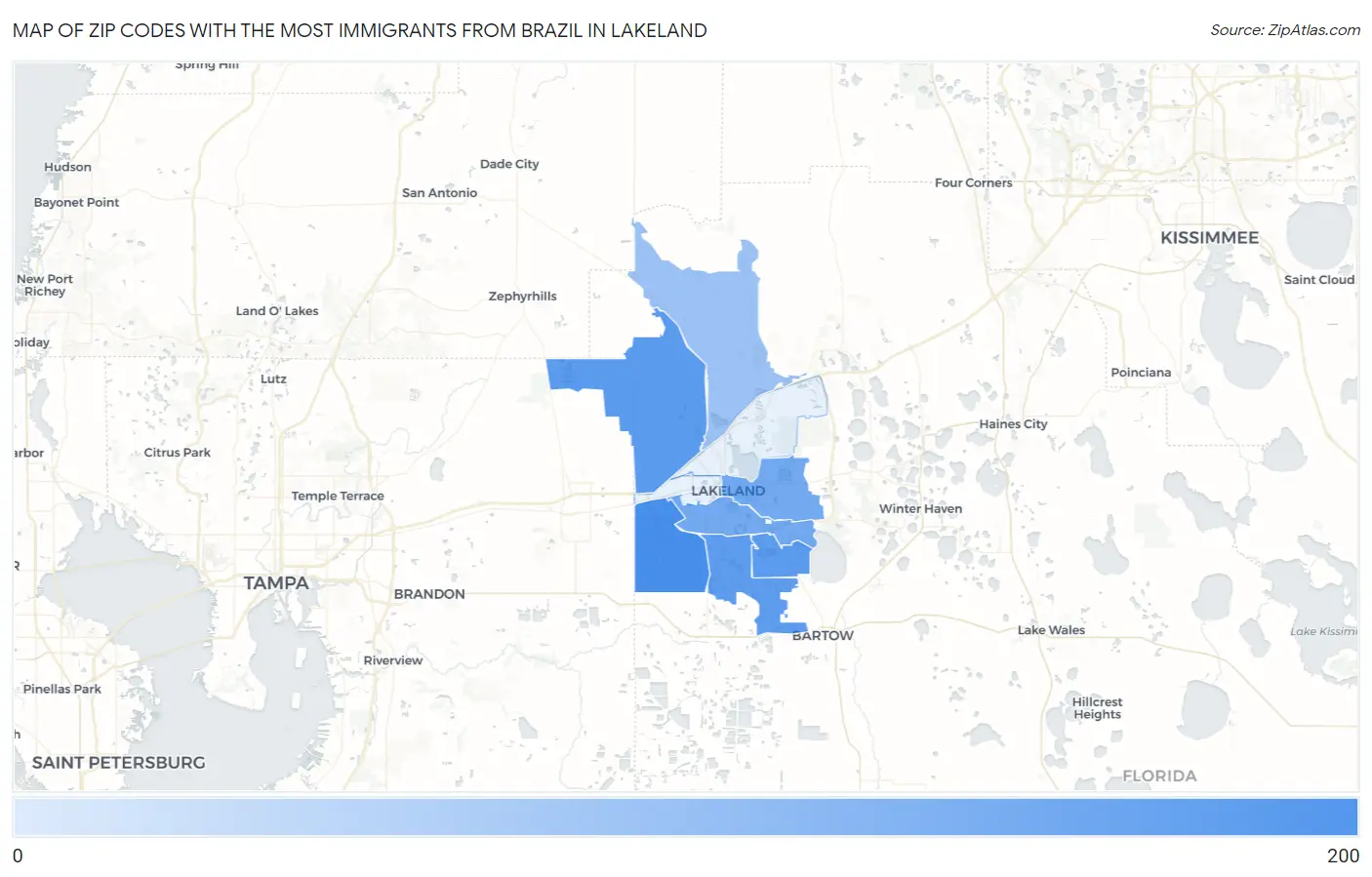 Zip Codes with the Most Immigrants from Brazil in Lakeland Map