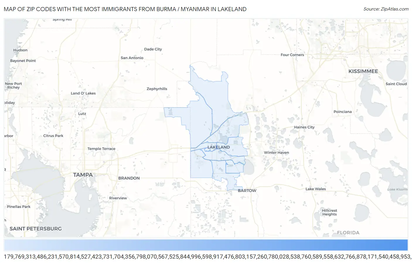 Zip Codes with the Most Immigrants from Burma / Myanmar in Lakeland Map