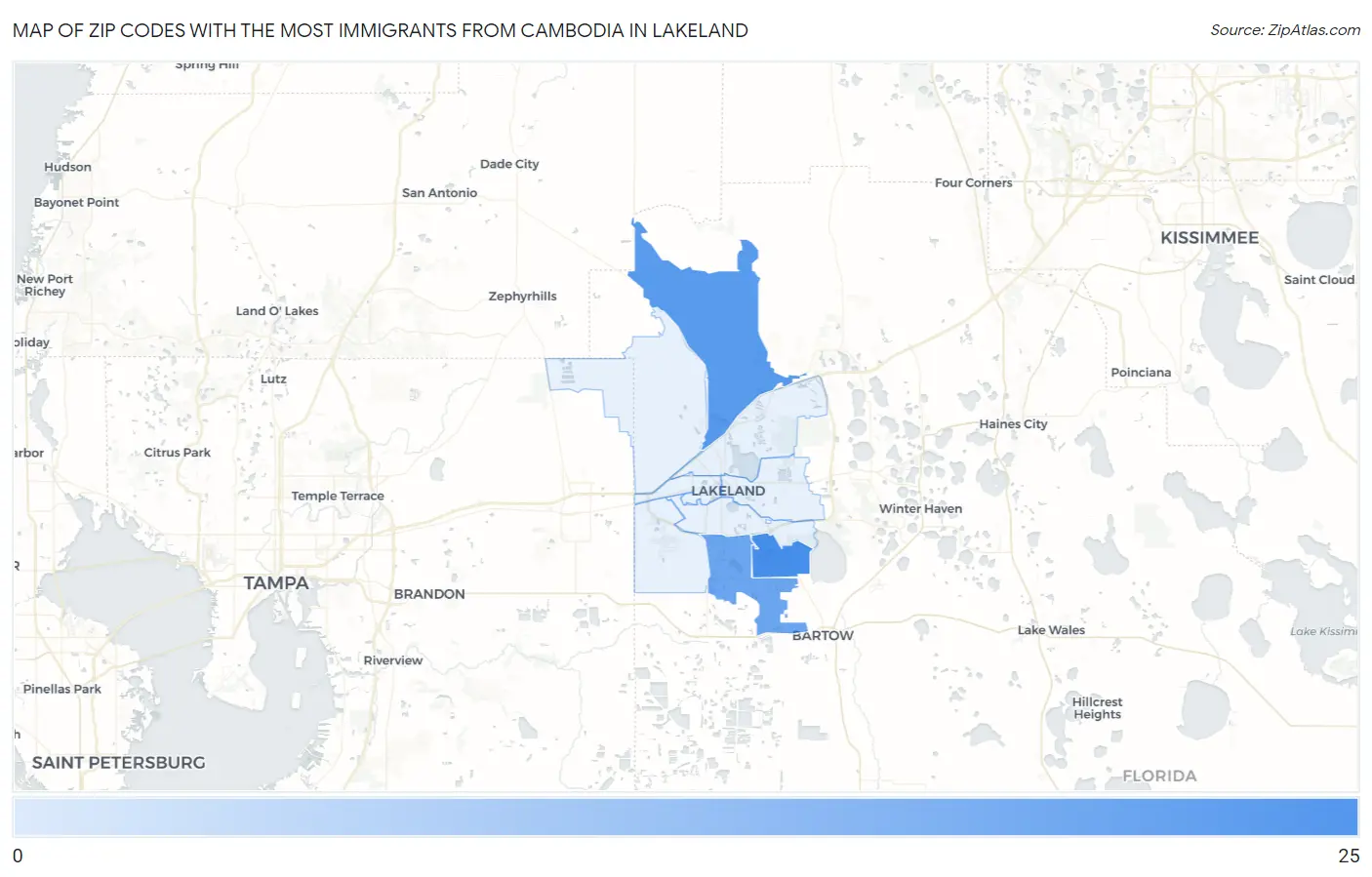 Zip Codes with the Most Immigrants from Cambodia in Lakeland Map