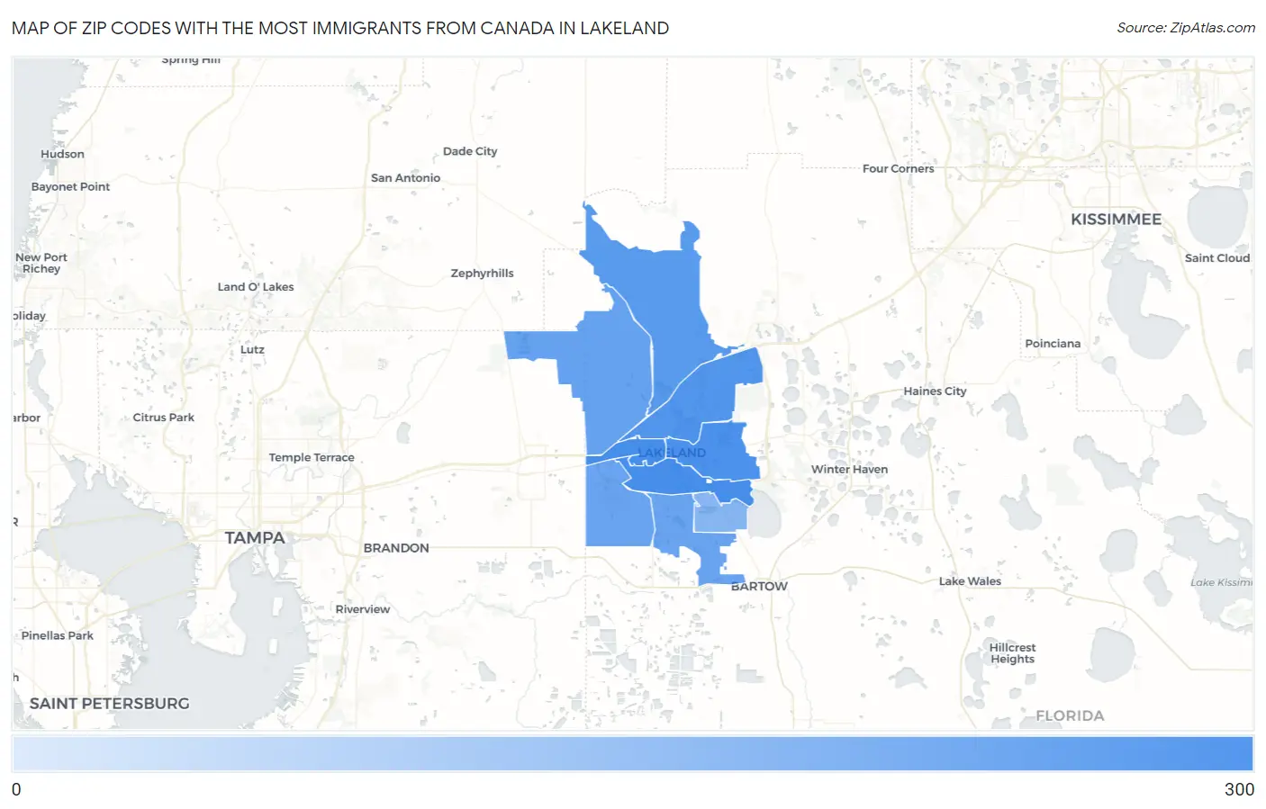 Zip Codes with the Most Immigrants from Canada in Lakeland Map