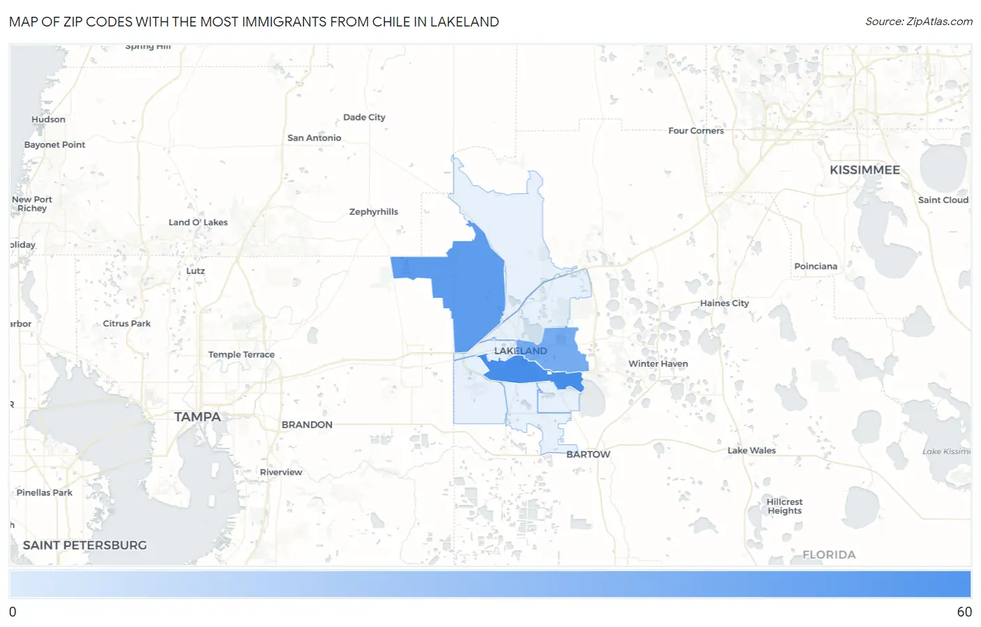 Zip Codes with the Most Immigrants from Chile in Lakeland Map