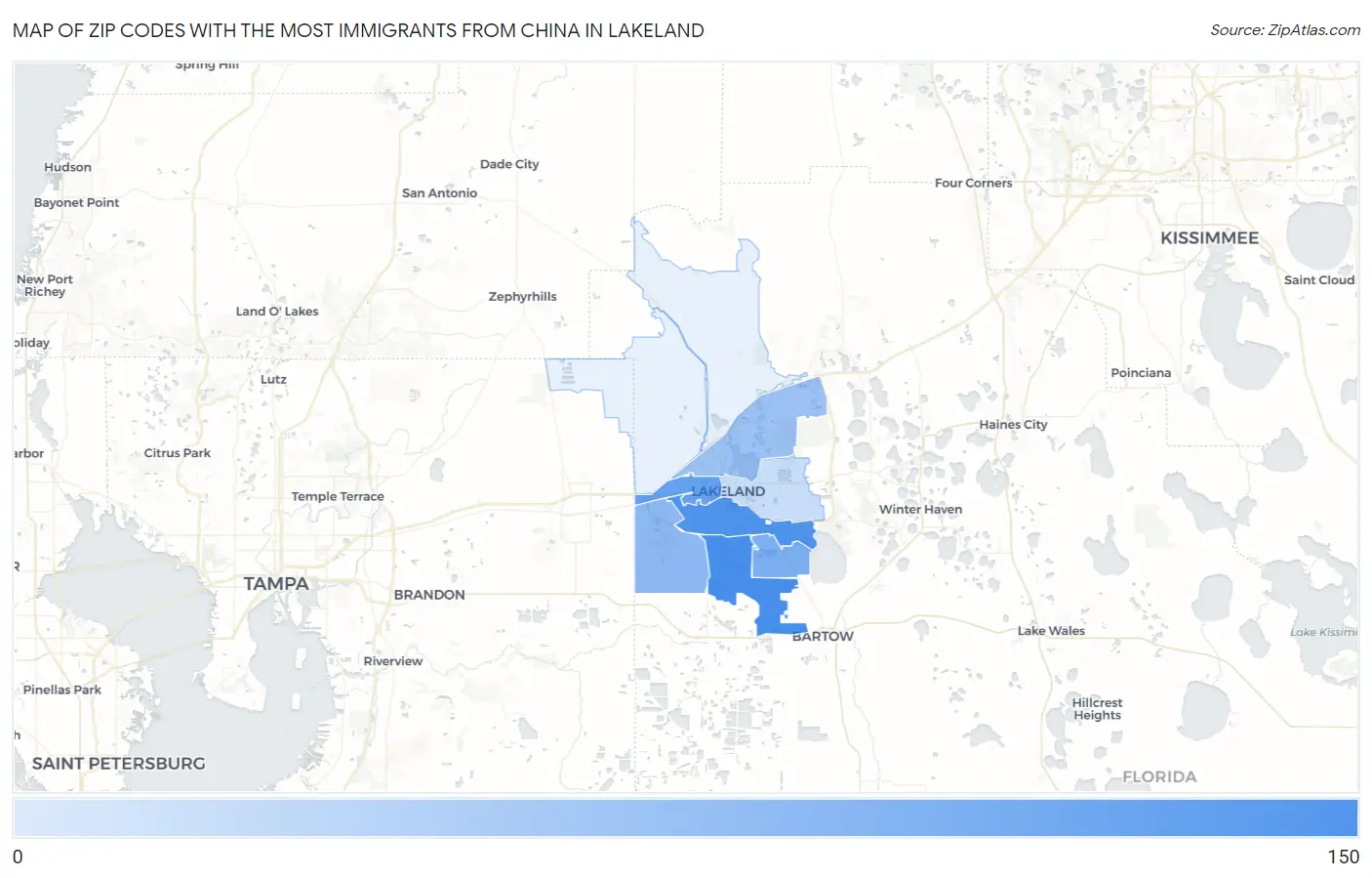 Zip Codes with the Most Immigrants from China in Lakeland Map