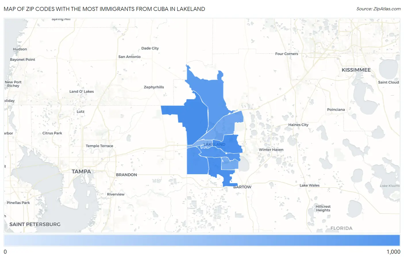 Zip Codes with the Most Immigrants from Cuba in Lakeland Map