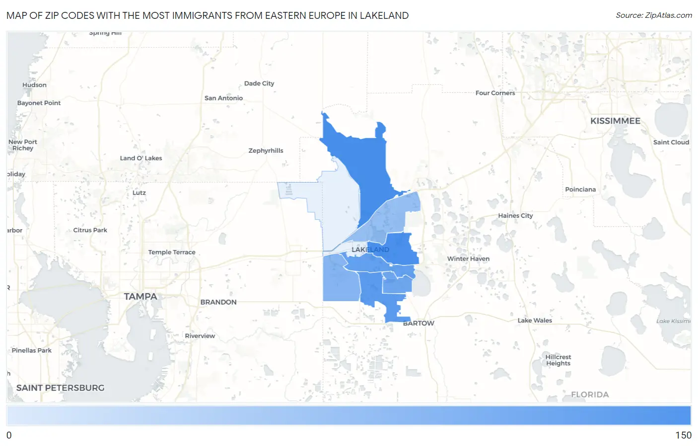 Zip Codes with the Most Immigrants from Eastern Europe in Lakeland Map