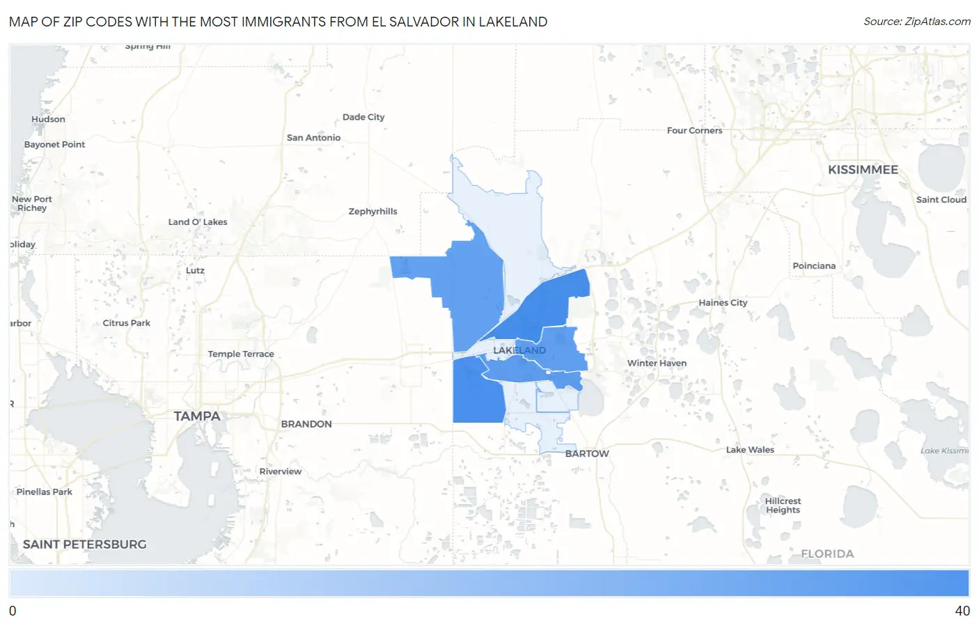 Zip Codes with the Most Immigrants from El Salvador in Lakeland Map
