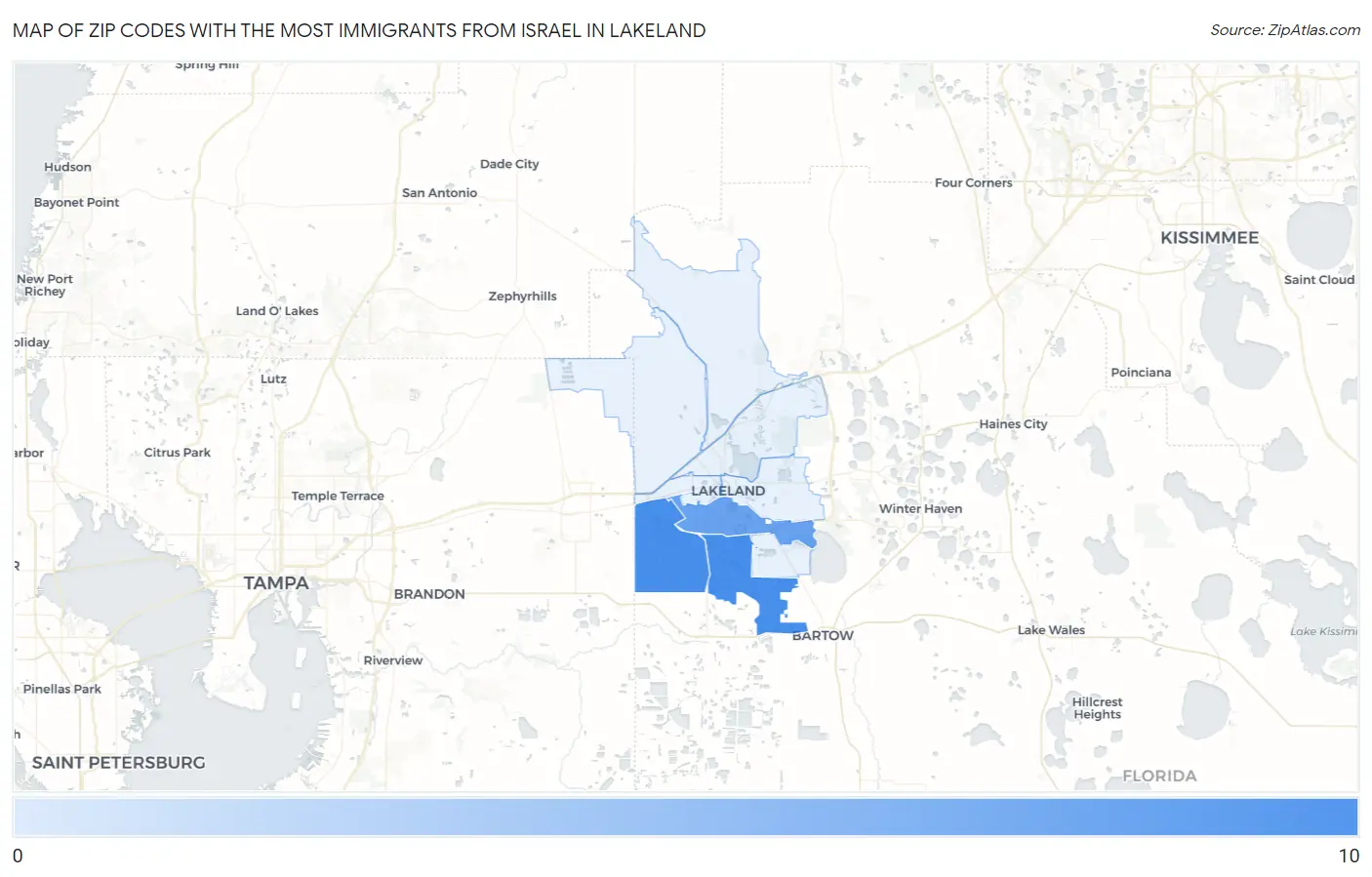 Zip Codes with the Most Immigrants from Israel in Lakeland Map