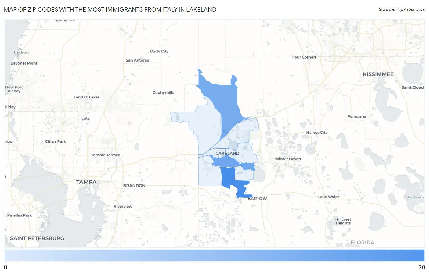 Zip Codes with the Most Immigrants from Italy in Lakeland Map