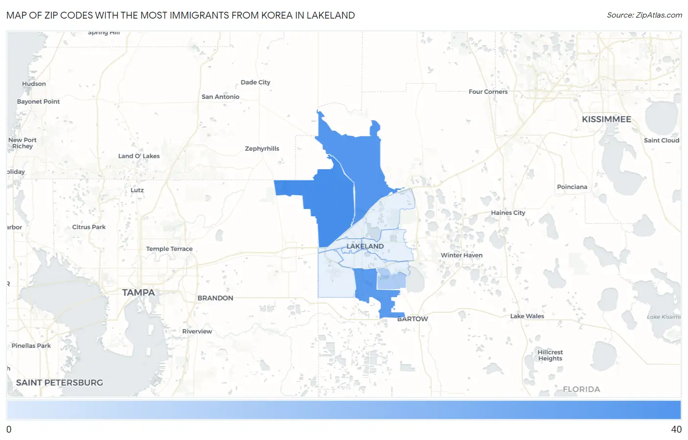 Zip Codes with the Most Immigrants from Korea in Lakeland Map