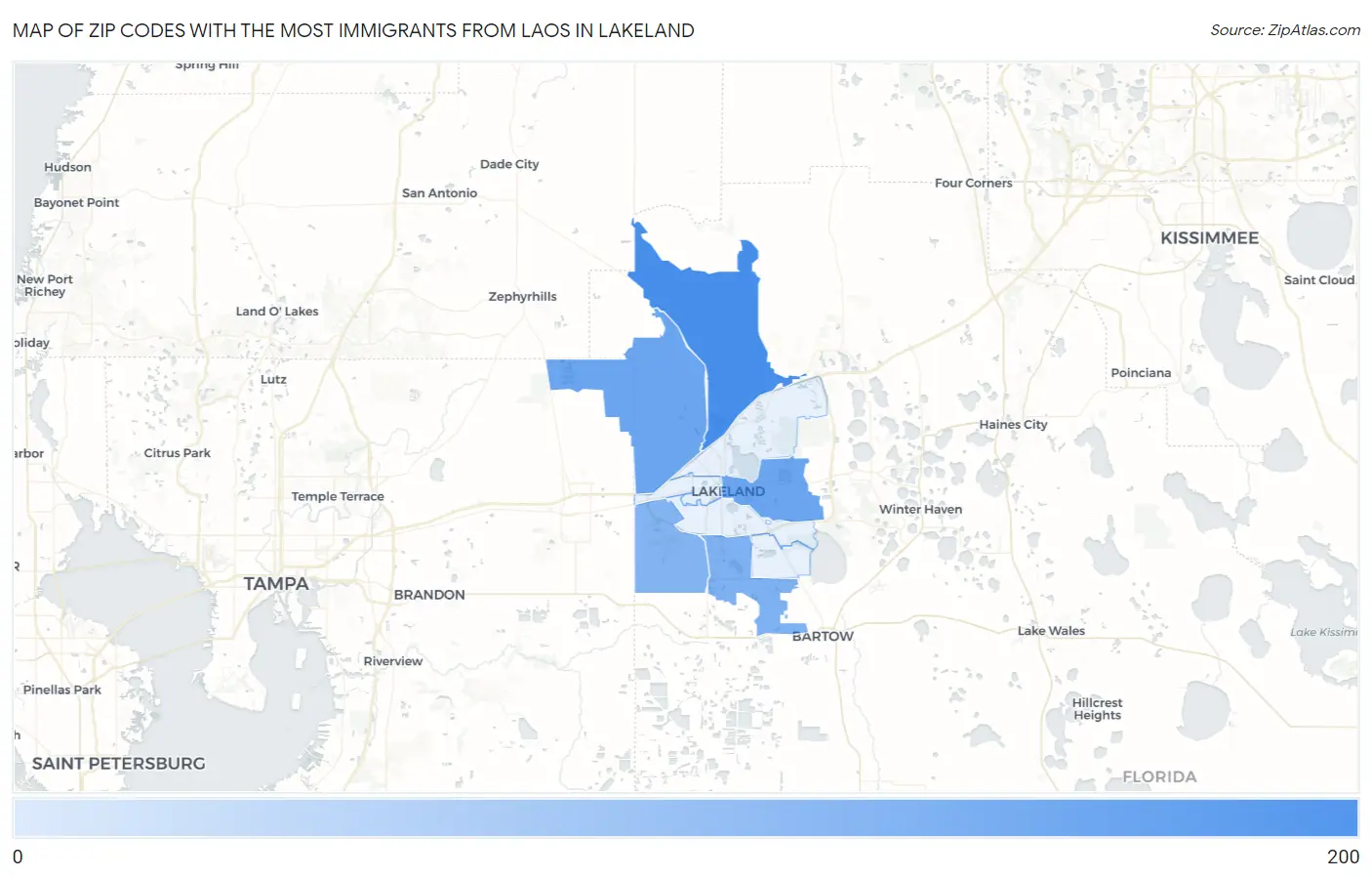 Zip Codes with the Most Immigrants from Laos in Lakeland Map