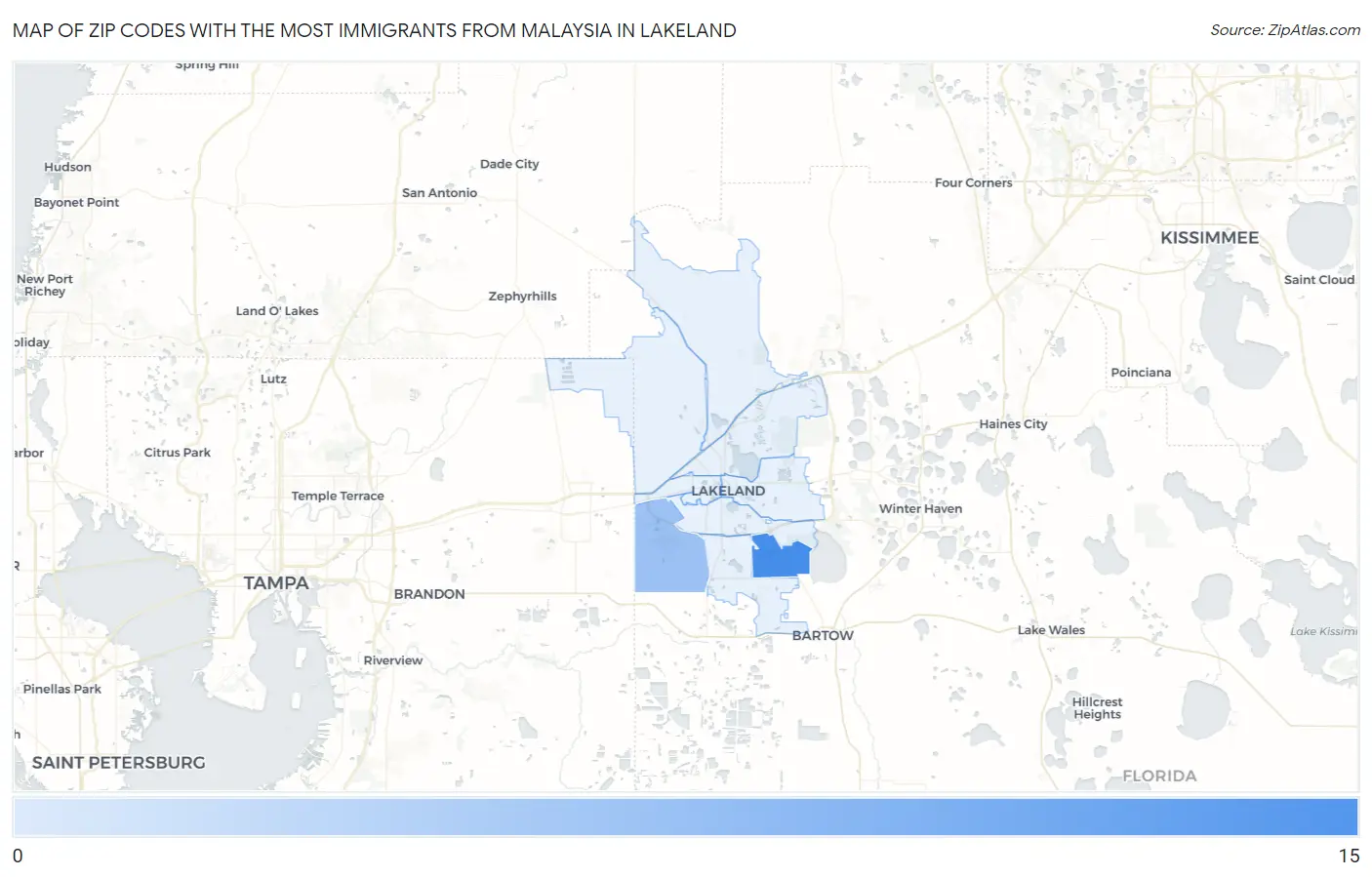 Zip Codes with the Most Immigrants from Malaysia in Lakeland Map