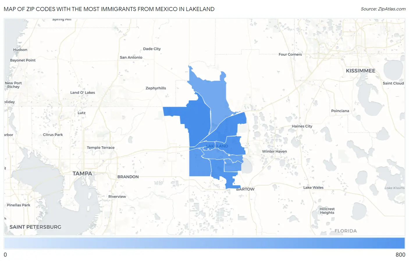 Zip Codes with the Most Immigrants from Mexico in Lakeland Map