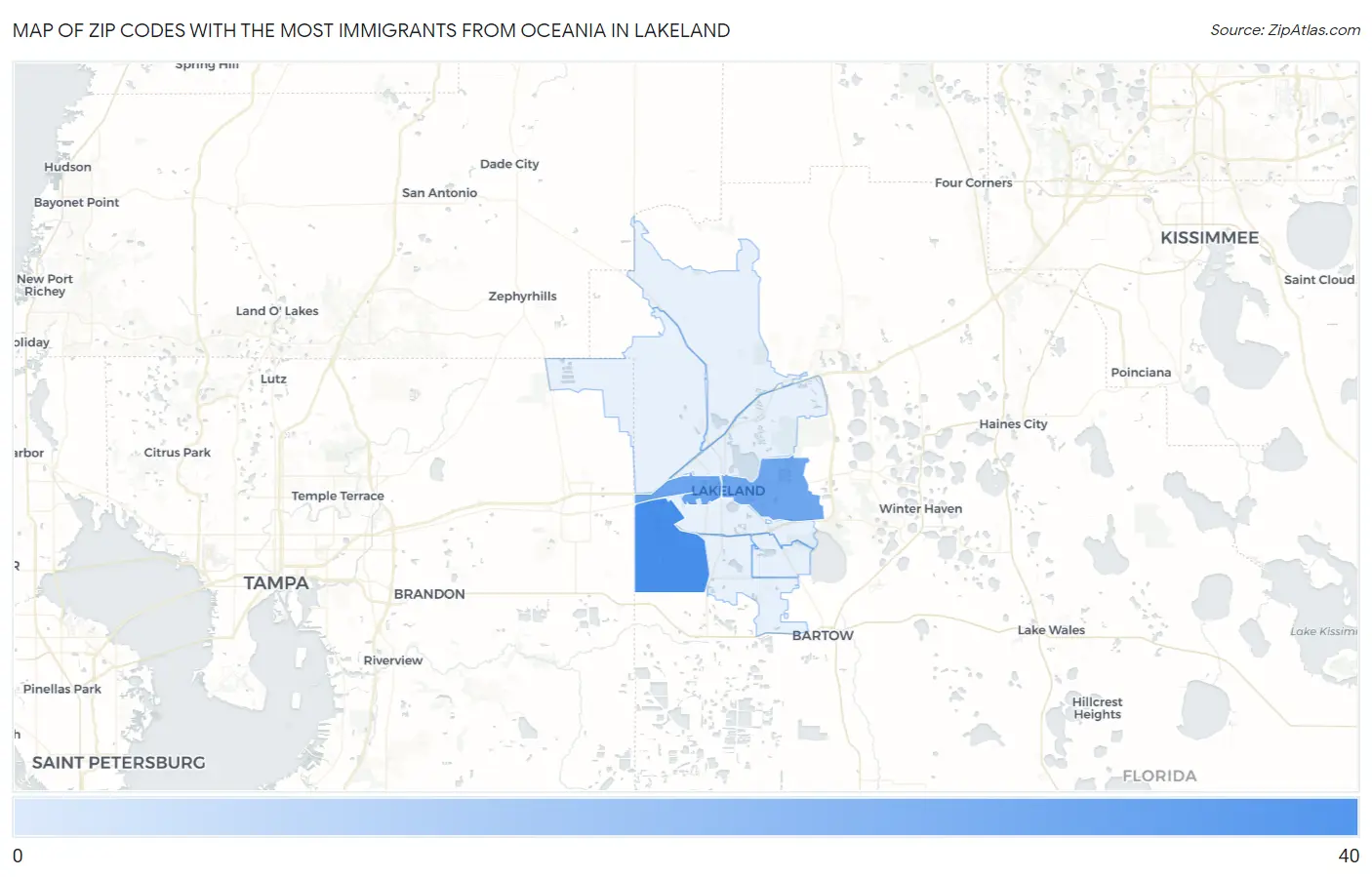 Zip Codes with the Most Immigrants from Oceania in Lakeland Map