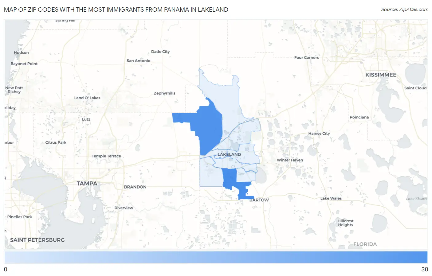 Zip Codes with the Most Immigrants from Panama in Lakeland Map