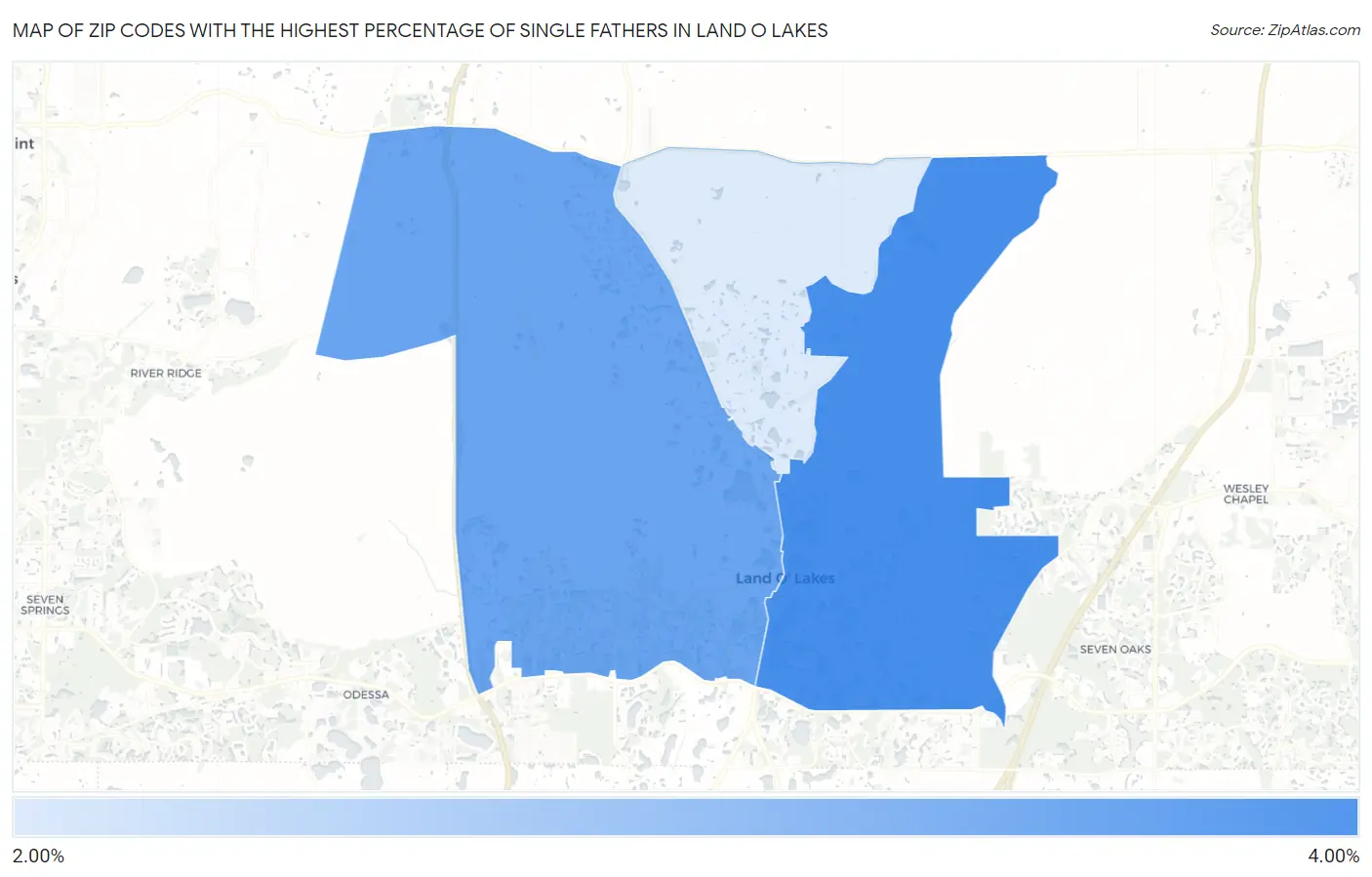 Zip Codes with the Highest Percentage of Single Fathers in Land O Lakes Map