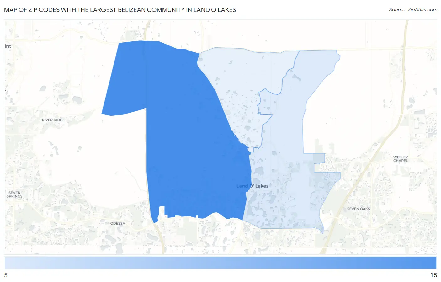 Zip Codes with the Largest Belizean Community in Land O Lakes Map